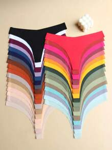 Randomly Packing 8pcs Plain-Colored Non-Marked Thong V-Style Sexy Ladies Underwear Non-Marked Breathable Soft Comfortable Personality Novel Underwear Women Seamless Suit