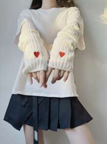 1 Pair Street Style Decorative Sleeve Cuffs, Girl Y2K Millennium Inspired Arm Warmers, Student Subculture Butterfly Embroidery Arm Sleeves, Simple Japanese Style Fingerless Knit Gloves, Fashionable Arm Warmers