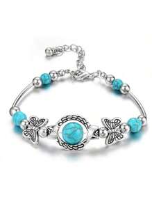 1pc Handmade Natural Turquoise Bracelet, Versatile Accessories Suitable For Girls, Party, Date, Everyday Wear