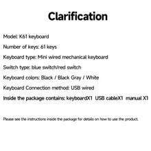 APAYADO Teclado Mecânico Miniatura com Fio K61 de 60% para Jogos, Interruptor Azul, Adequado para Mini PC e Periféricos de Laptop