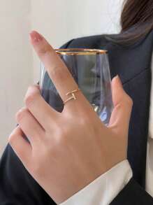 1 件简约珍珠戒指，可调节纯银简约戒指，精致设计 - 金黃色 - 查看 4