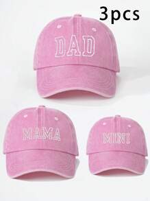 3pcs Embroidered "Mama + Dad + Mini" Matching Washed Baseball Caps, Adjustable Outdoor Sun Protection Casual Hats For Boys & Girls, Suitable For Spring, Autumn, Travel, Beach