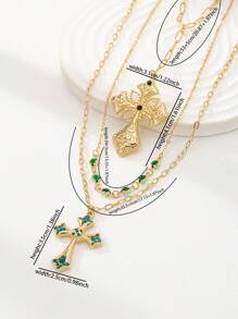 3 Pcs Layering Cross Pendant Necklaces Set Blue Rhinestone Decor Cross Necklace Vergin Mary Necklace Cross Necklaces Set For Women - Multicolor - View 3