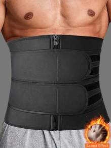 1pc Men's Sports Waist Trainer Belt, Neoprene Sweat Enhancing Body Shaper Corset, Zipper Closure, Fitness Waist Cincher