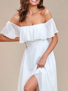 EVERPRETTY Chiffon High-Low Off The Shoulder Bridesmaid Dress - White - View 5