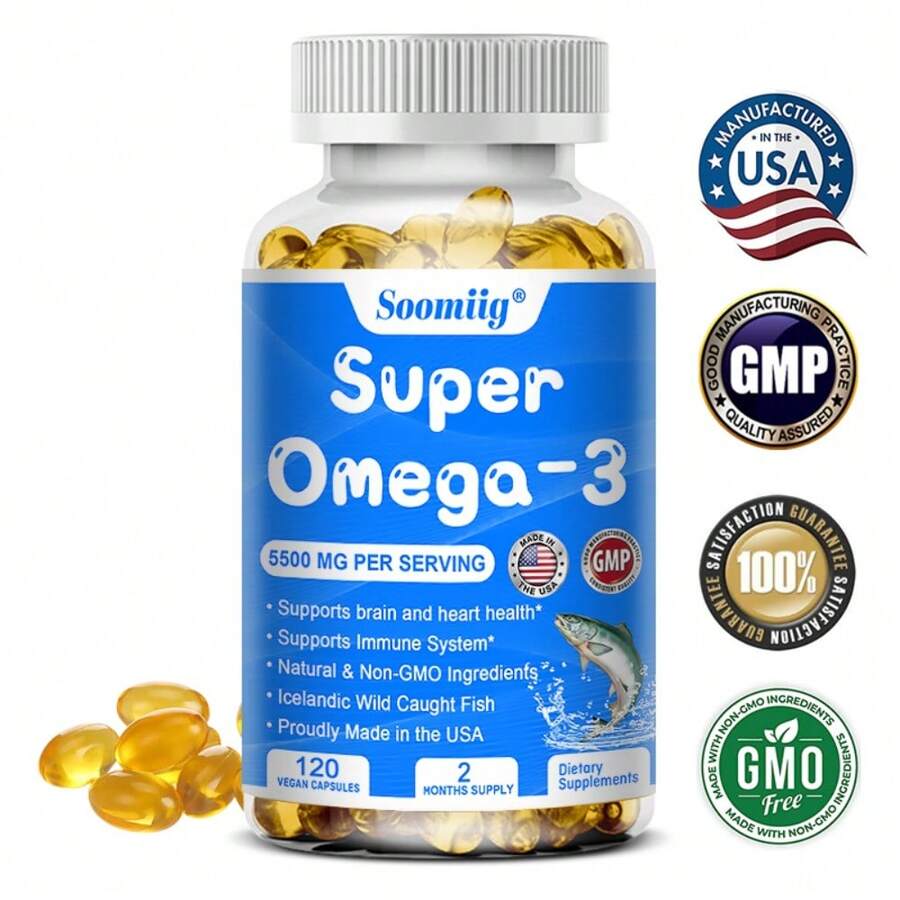 Fish Oil Softgels - Omega 3 Supplement 5500 Mg Per Serving - 1200 Mg EPA 900 Mg DHA Krill Oil 600 Mg - 120 Softgels - 1 chai - Xem 1