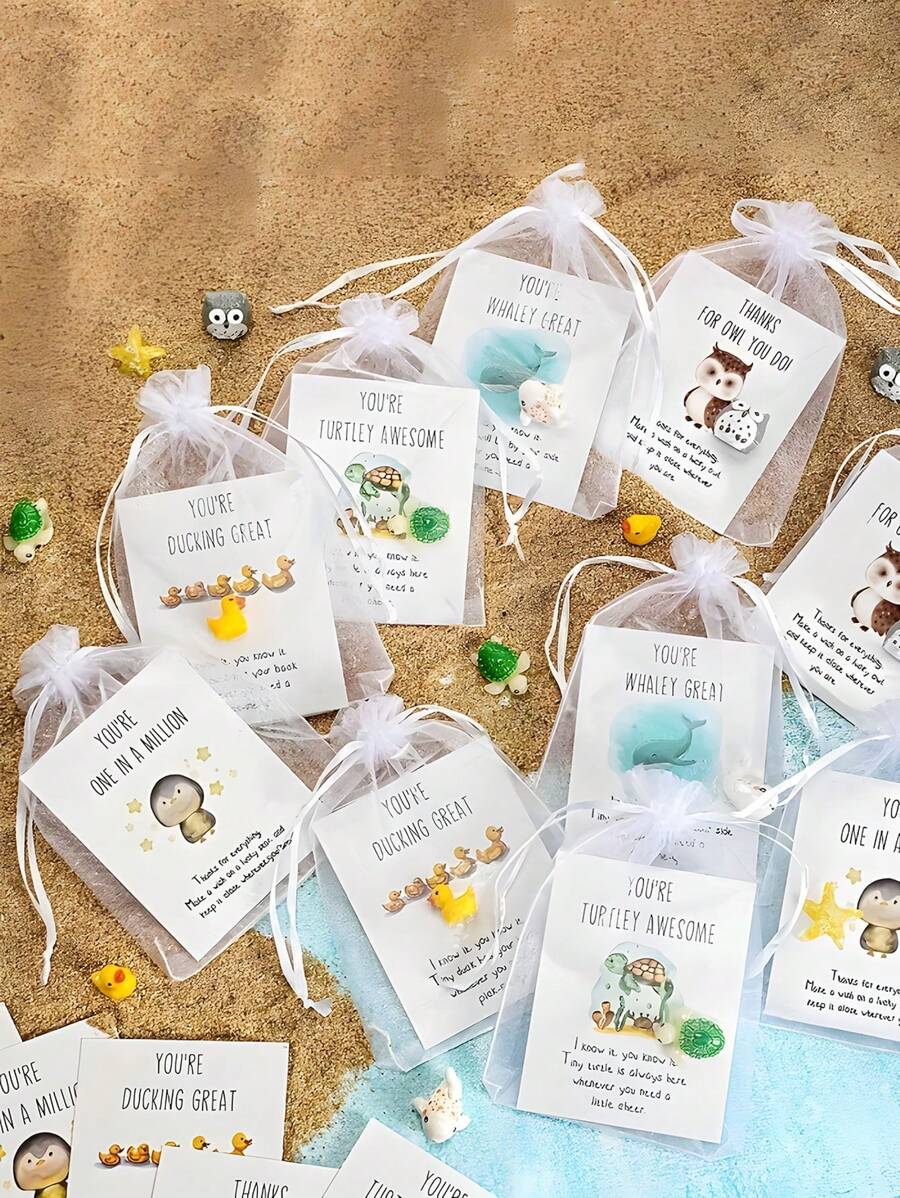 20张动物树脂口袋贺卡，包含鸭子、猫头鹰和海星图案，多色动物主题贺卡，带邀请函口袋，独特的生日、婚礼、圣诞节、万圣节装饰，万圣节派对用品，圣诞节装饰品 - 彩色 - 查看 1