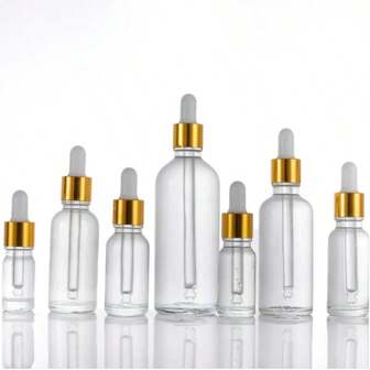 5pcs Clear Glass Dropper Bottles With Gold Screw Cap, Crown White Rubber, Empty Refillable For Essential Oil, Perfume, Laboratory, Serum, Liquid, Travel, Glass Bottle With Glass Dropper (White), Portable Accessories Storage