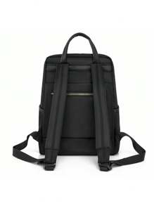 LECEY 女士大容量背包，纯色简约设计，可容纳 13.3 英寸笔记本电脑、休闲手提包、通勤公文包 - 黑色 - 查看 3