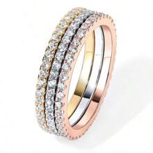 Gold Plated Solid 925 Sterling Silver CZ Simulated Diamond Stackable Ring Eternity Bands For Women - 黃金,白金和玫瑰金 - 查看 1