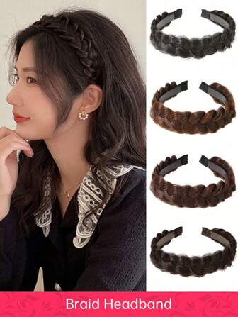 Braid Wig Headband Hair Braid Dark Brown French Braid Fake Braid Headband Fashion Lady Braided Hair Wig Ornament Braided Hair Design Synthetic Fiber Braid Hair Women's Simple Hair Accessories For Daily Decoration