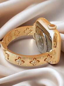 1pc Compatible With Apple Watch Band AppleWatch Strap Slim Gold Metal Bracelet Band Compatible With Apple Watch Women - Floral Openwork Carving Rhinestone Geometric Pattern, Tool-Free Adjustable Strap Gift For Her, Compatible With Apple Watch 38/40/41/42/44/45/49/46 Mm, Compatible With Apple Watch Ultra3/2/1/Se/S10 9/8/7/6/5/4/3/2/1, Apple Watches Accessories, All-Season Fashion Jewelry Accessories