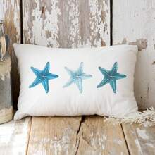 1pc Starfish Pillow Cover, Lumbar Pillow For Entryway Or Kitchen - Blue Starfish Design, Beach Themed Home Decor, Summer Beach House Pillow, Coastal Pillow Cover, Beach House Decor, Kitchen Pillow Pillow Cover