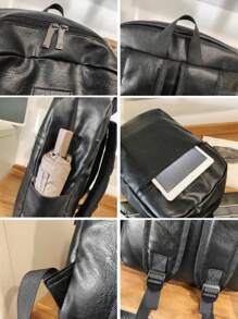 Large Capacity Backpack For Men, Business Commuter Laptop Bag, PU Leather College Student School Bag, Casual Travel Pack Office Bag