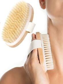 1pc/2pcs Strong Exfoliating Body Brush, Soft-Bristle Anti-Slip Wooden Dry Brush For Body Exfoliation, Suitable For Wet Or Dry Exfoliating, Deep Cleansing (Wooden Color May Vary Slightly)
