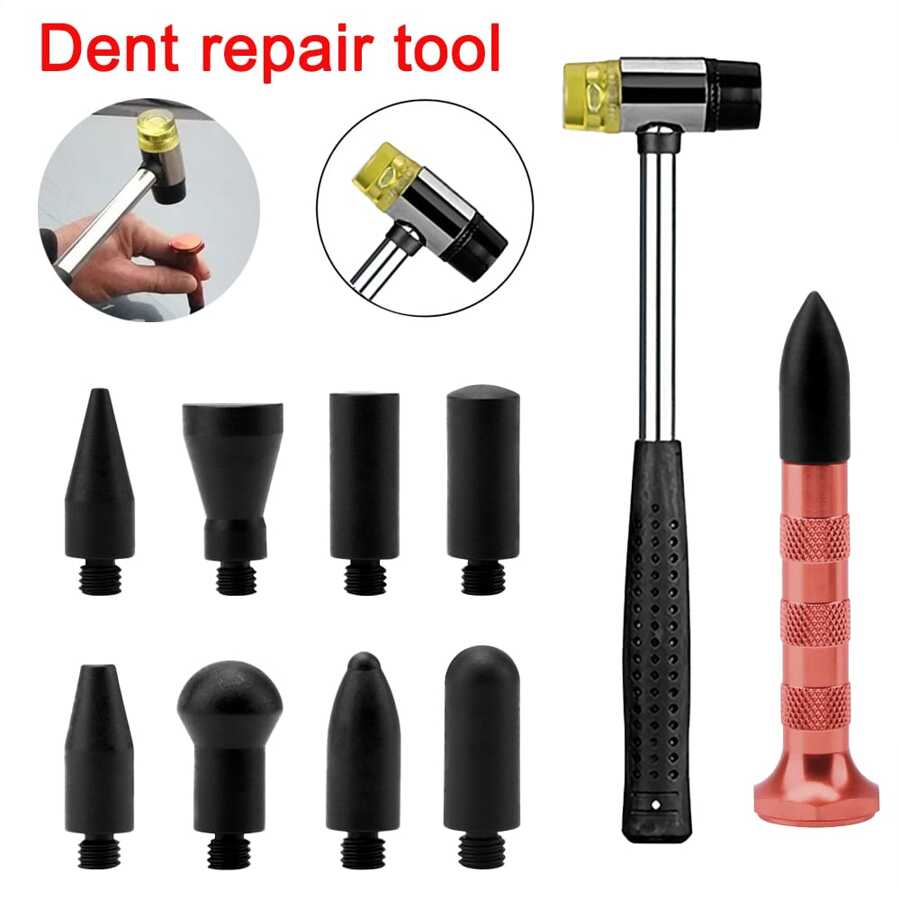 Car Body Unpainted Dent Repair Multi Head Leveling Hammer Tapping Pen Repair Tool Set, Manual Tool For Car Dent Repair, Suitable For Removing Dent Hail Repair Tool Set - Black - View 1