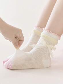 5 pares de calcetines para niños con diseños de corazón, moño y animales lindos, uso elegante y casual diario, calcetines de media caña suaves y cómodos de malla