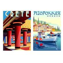 2pcs No Frame Modern Travel Wall Arts Posters Travel To Greece Athens Rhodes Island Wall Art Canvas,Provence Nice France Painting And Japan Beach City Summer Hiroshi Nagai Vaporwave PrintsVintage Posters Fishing Boats Seascape Home Room Decoration Nordic Wall Pictures Living Room Decor Gifts Birthday Graduation