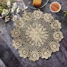 Sousplats Redondos Crochê Feitos à Mão Individuais de Renda Individuais Tricotadas Vazadas Sousplats Resistentes ao Calor Decoração de Mesa 16pol Bege/Branco