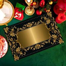 Elegant Pearl & Golden Floral Linen Placemats (1/4/6pcs Set) - Non-Slip, Heat-Resistant, Machine Washable, Perfect For Dining & Coffee Tables - Ideal For Home Decor