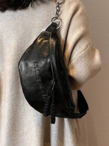 Bolsa de Peito Feminina de Cor Sólida em PU, Bolsa de Peito Esportiva Versátil Minimalista com Letras em Relevo na Moda