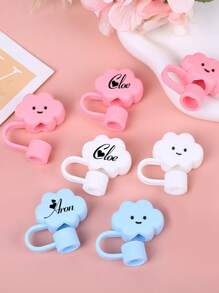 1/2/5Pcs Personalized Straw Cover With Name, Cup Accessories,Custom Straw Toppers, Cup Straw Cover, Straw Topper,Blue/Pink/White,Silicone Soft Glue Large Diameter 10mm Straw Cap Cartoon Doll PVC Dust Plug Straw Protection Cover