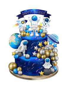 25PCS Space Astronaut Cake Decorations, Outer Space Astronaut Statue Decorations, Planet Rocket Astronaut Paper Inserts, Space Theme Party Cake Decorations, Suitable For Birthday Cake Decorations, Men's Birthday Cake Decorations