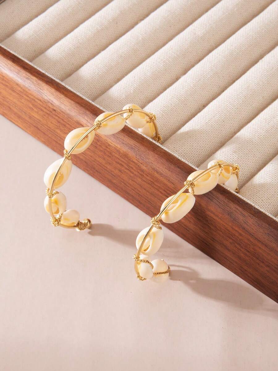 1 Pair 8cm Diameter Stainless Steel Shell Hoop Earrings, Suitable For Summer - Multicolor - View 1