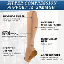 1Pair Of Copper Compression Socks Mid Calf Open Toe Knee Elastic Compression Zipper Socks 20-30mm Level Compression Unisex Suitable For Yoga Pilates Home Sports Fitness - Multicolor - View 10
