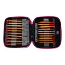 Set de 13 agujas circulares de bambú carbonizado desmontables con accesorios en una bolsa, herramienta para tejer suéteres