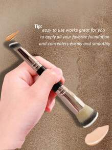 1支双头化妆刷，基础刷头，大头粉底刷，小头遮瑕刷，也可用于晕染眼影，多功能便携化妆工具，旅行必备化妆工具，粉底刷，遮瑕刷，腮红刷，修容刷，腮红刷，古铜粉刷，散粉刷，粉底刷，腮红刷 - 黑色 - 查看 4