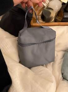 Solid Color Mini Square Cosmetic Bag, Simple & Elegant Nylon Zipper Makeup Bag, Washbag, Organizer For Home, Travel, Daily Use