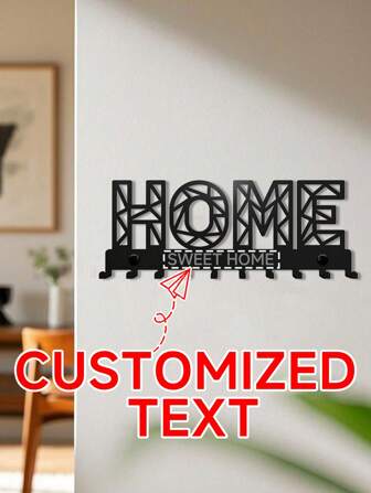 1pc Personalized Key Holder Rack, Wall-Mounted Storage Organizer, "HOME" Letter Style Key Hook, Metal Decorative Hanging Hook, Suitable For Hanging Coats, Hats, Small Items, Office Keys, Car Keys, Suitable For Entryway, Hallway, Front Door, Warehouse, Retro Decor, Cozy Home Organizing Accessory