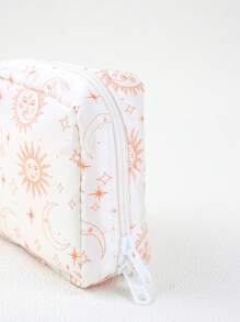 1 pièce Pochette multifonctionnelle avec design soleil et lune, porte-monnaie minimaliste de couleur unie, sac de maquillage, porte-serviette hygiénique, pratique pour l'école, le travail, les voyages