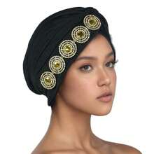 1pc New European & American Style Watermelon Pattern Pleated Hat With Rhinestone, Turban Head Scarf Hat - Multicolor - View 7