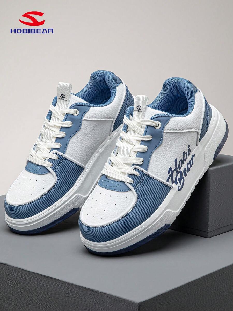 HOBIBEAR Men's Casual Sneakers - Minimalist & Fashionable, Comfortable Skateboard Shoes, Lace-Up Elevator Increased Height Athletic Running Shoes, Suitable For Outdoor Wear - Blue and White - View 1