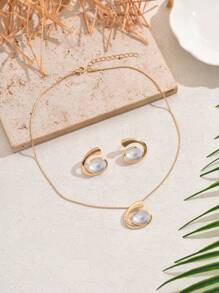 3 件优雅简约几何水钻耳环、项链首饰套装、奢华时尚派对/日常佩戴、母亲节礼物 - 套裝 - 查看 9