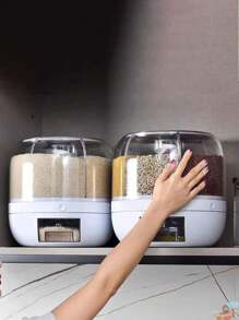 1 pieza Balde multifuncional y giratorio para almacenar cereales y granos con compartimentos, recipiente hermético para arroz y granos para la cocina, decoración y almacenamiento