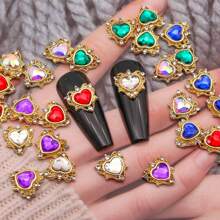 30 piezas Encantos de uñas de lujo de aleación 3D con forma de corazón, pedrería de 6 colores, piedras preciosas doradas para decoración de arte de uñas, accesorios para mujeres