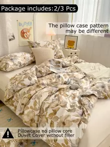 柔软超细纤维花卉图案被套套装 - 最佳两件套/三件套床上用品套装 - 包括 1 个被套和 1/2 个枕套 - 价格实惠，品质优良，适用于单人床、双人床、加大双人床、标准双人床 - 米色 - 查看 2