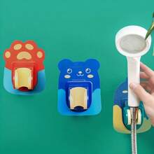1 Piece Adjustable No-Drill Showerhead Holder - Cute Bear Design, Wall-Mounted Holder With Hook And Base, Plastic For Easy Bathroom Installation (Random Style)
