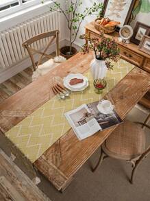 1 pièce Chemin de table style campagne avec franges, convient pour la décoration de table à la maison, en fête, à l'hôtel ou au restaurant
