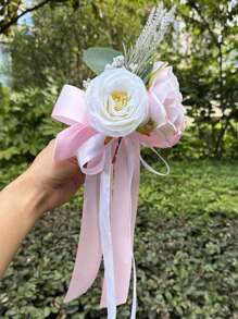 1PC 婚礼椅背花和婚车花仿真玫瑰满天星薰衣草婚礼过道椅装饰靠背花户外婚礼过道装饰椅背花，婚庆摄影道具椅背装饰花婚庆用品 - 多色 - 查看 21