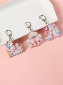 6 pièces Porte-clés acryliques style licorne, pendentifs thème licorne colorés de 4,6 * 8,5 cm pour la décoration des cadeaux d'anniversaire, de révélation du sexe d'un nouveau-né, sacs-cadeaux, sacs tissés, fêtes d'anniversaire