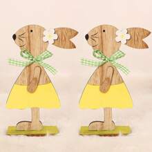 1pc/2pcs Easter Party Decor Hanging Ornament, Nordic Style Creative DIY Painted Wooden Rabbit Figurine Desktop Decoration, Classic Cartoon Rabbit Desktop Decor