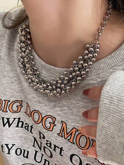 1 pezzo Collana con pendente a sfera argentata alla moda da donna, gioiello da collo sexy per feste