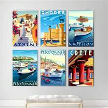 2pcs No Frame Modern Travel Wall Arts Posters Travel To Greece Athens Rhodes Island Wall Art Canvas,Provence Nice France Painting And Japan Beach City Summer Hiroshi Nagai Vaporwave PrintsVintage Posters Fishing Boats Seascape Home Room Decoration Nordic Wall Pictures Living Room Decor Gifts Birthday Graduation