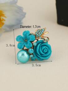 1pc Fashion Floral Butterfly Pearl Adjustable Ring