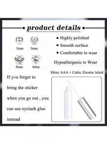 20Pcs Fake Belly Piercing Cubic Zirconia Belly Button Rings Ear Lip Eyebrow Nose Studs Fake Piercing Jewelry