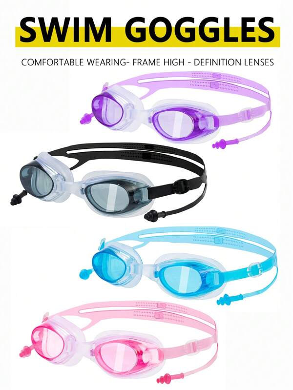 1pc Anti-Fog Anti-Water Silicone Cartoon Swimming Goggles With Earplug, Suitable For Swimming Training And Leisure, Festival Gift For Men And Women, Beach Essentials, Beach Accessories, Pool Float